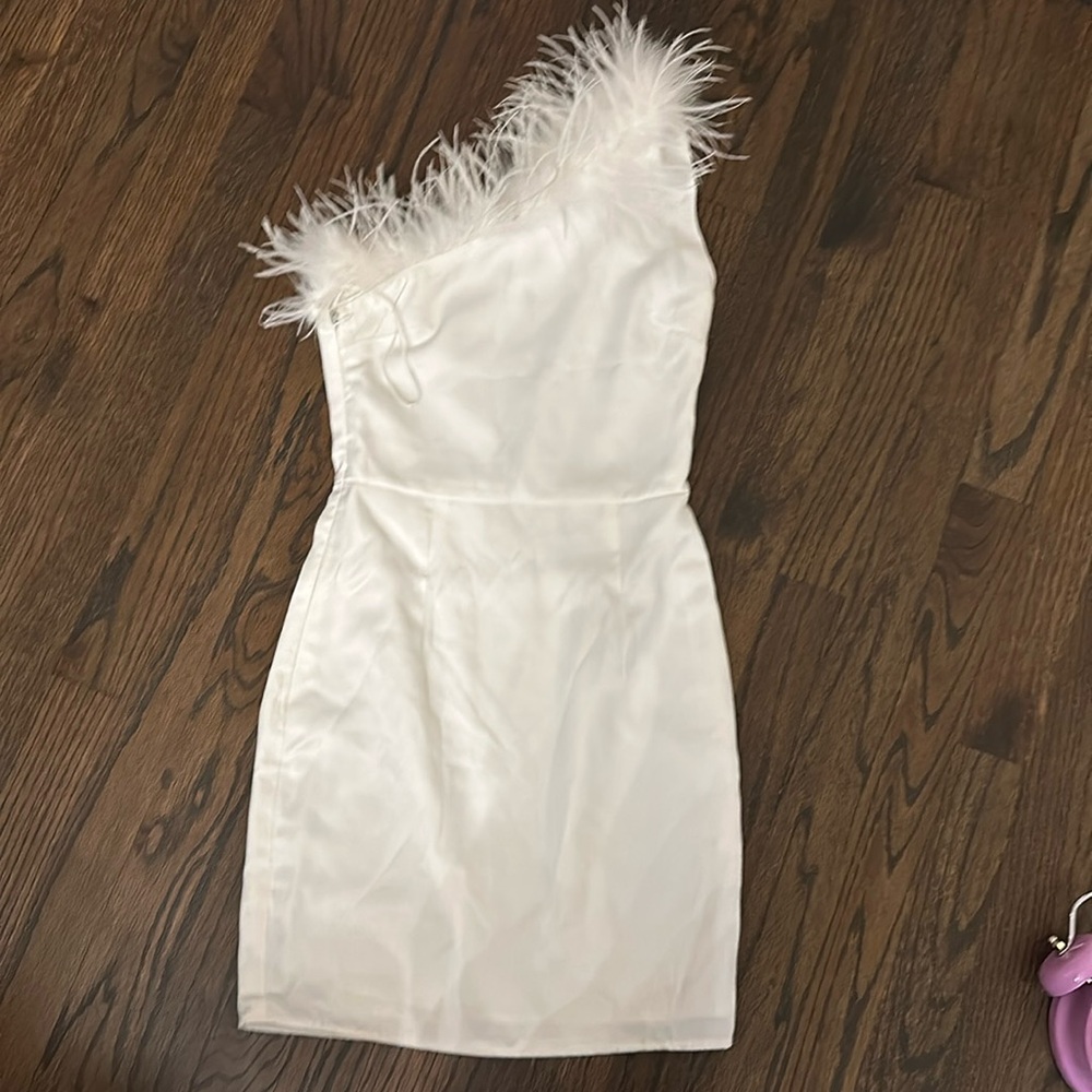 Altar’d state white mini dress with feathers